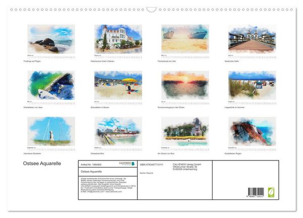 Produktbild: Ostsee Aquarelle (Wandkalender 2026 DIN A2 quer), CALVENDO Monatskalender