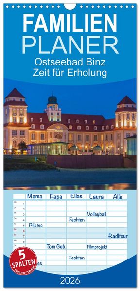 Produktbild: Familienplaner 2026 - Ostseebad Binz &ndash; Zeit f&uuml;r Erholung mit 5 Spalten (Wandkalender, 21 x 45 cm) CALVENDO