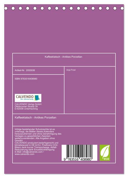 Produktbild: Kaffeeklatsch - Antikes Porzellan (Tischkalender 2026 DIN A5 hoch), CALVENDO Monatskalender