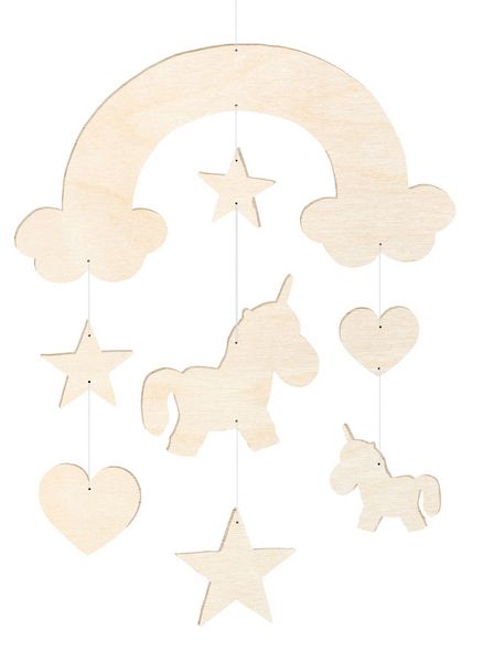 Produktbild: PEBARO 848/6 - Holzbausatz Mobile Einhorn, 8 Teile, Holzkonstruktion zum Zusammenstecken