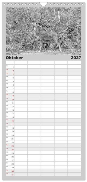 Produktbild: Familienplaner 2027 - Afrika Schwarz - Weiss mit 5 Spalten (Wandkalender, 21 x 45 cm) CALVENDO