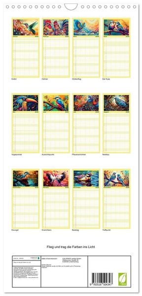 Produktbild: Familienplaner 2026 - Flieg und trag die Farben ins Licht mit 5 Spalten (Wandkalender, 21 x 45 cm) CALVENDO