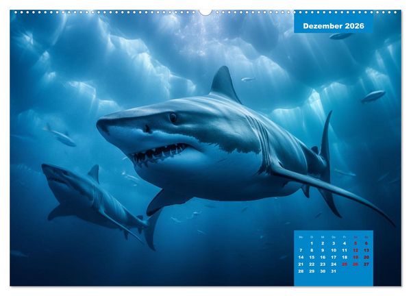 Produktbild: Stille Giganten - KI-generierte Hai-Impressionen (hochwertiger Premium Wandkalender 2026 DIN A2 quer), Kunstdruck in Hochglanz