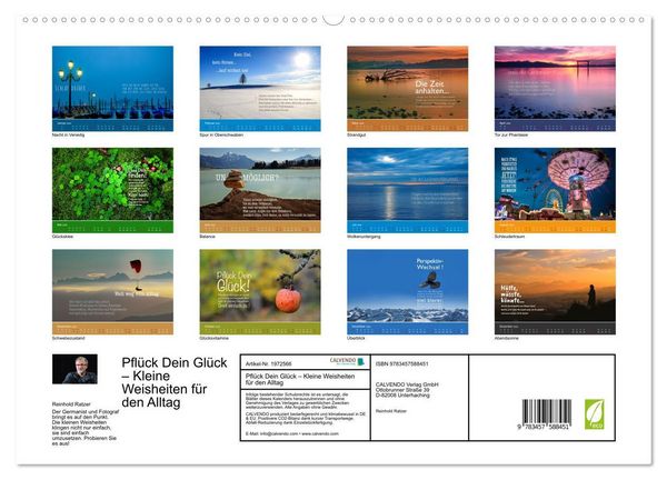 Produktbild: Pfl&uuml;ck Dein Gl&uuml;ck &ndash; Kleine Weisheiten f&uuml;r den Alltag (hochwertiger Premium Wandkalender 2026 DIN A2 quer), Kunstdruck in Hochglanz