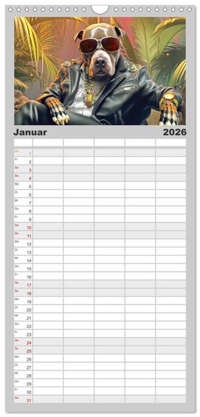Produktbild: Familienplaner 2026 - Gangsterhunde - KI-Bilder mit 5 Spalten (Wandkalender, 21 x 45 cm) CALVENDO