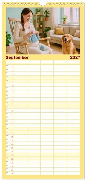 Produktbild: Familienplaner 2027 - Stricken und Wolle mit 5 Spalten (Wandkalender, 21 x 45 cm) CALVENDO