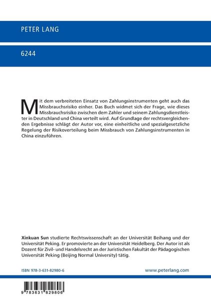 Produktbild: Risikoverteilung beim Missbrauch von Zahlungsinstrumenten in Deutschland und der VR China