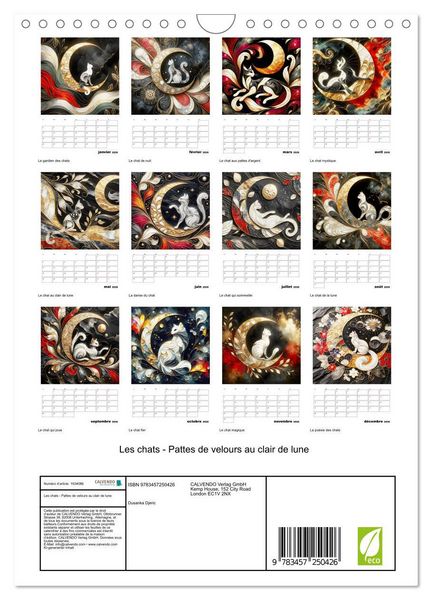 Produktbild: Les chats - Pattes de velours au clair de lune (Calendrier mural 2026 DIN A4 horizontal), CALVENDO calendrier mensuel