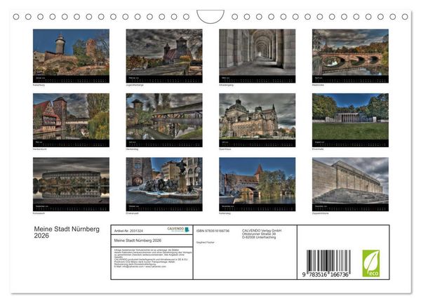 Produktbild: Meine Stadt N&uuml;rnberg 2026 (Wandkalender 2026 DIN A4 quer), CALVENDO Monatskalender