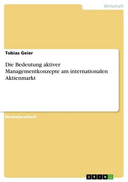 Produktbild: Die Bedeutung aktiver Managementkonzepte am internationalen Aktienmarkt