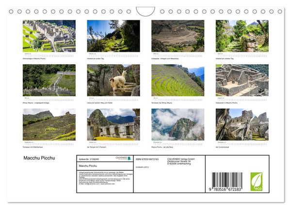 Produktbild: Macchu Picchu (Wandkalender 2026 DIN A4 quer), CALVENDO Monatskalender