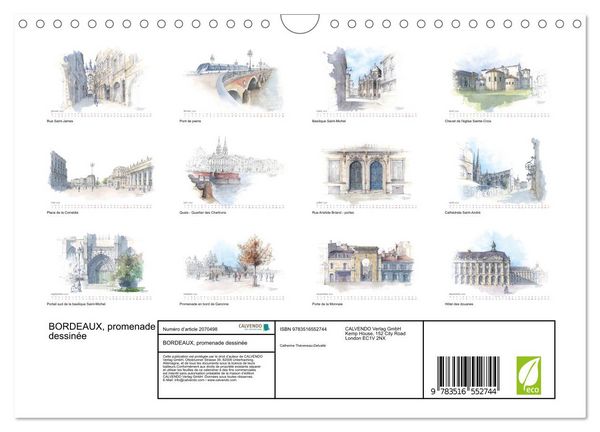 Produktbild: BORDEAUX, promenade dessin&eacute;e (Calendrier mural 2026 DIN A4 vertical), CALVENDO calendrier mensuel