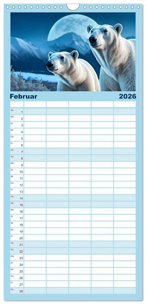 Produktbild: Familienplaner 2026 - Im magischen Land der Eisb&auml;ren mit 5 Spalten (Wandkalender, 21 x 45 cm) CALVENDO