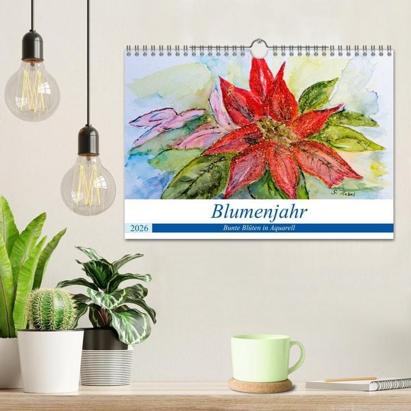 Produktbild: Blumenjahr - Bunte Bl&uuml;ten in Aquarell (Wandkalender 2026 DIN A4 quer), CALVENDO Monatskalender