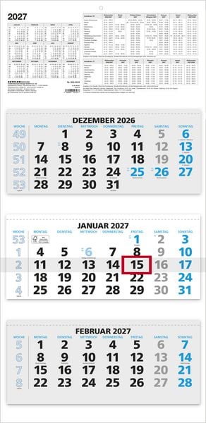 Produktbild: 3-Monatskalender blau 2027
