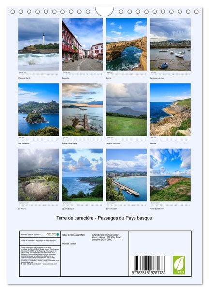 Produktbild: Terre de caract&egrave;re - Paysages du Pays basque (Calendrier mural 2027 DIN A4 horizontal), CALVENDO calendrier mensuel