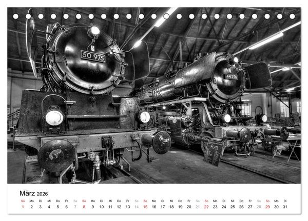Produktbild: Unter Dampf - Eisenbahnromantik in schwarz-wei&szlig; (Tischkalender 2026 DIN A5 quer), CALVENDO Monatskalender