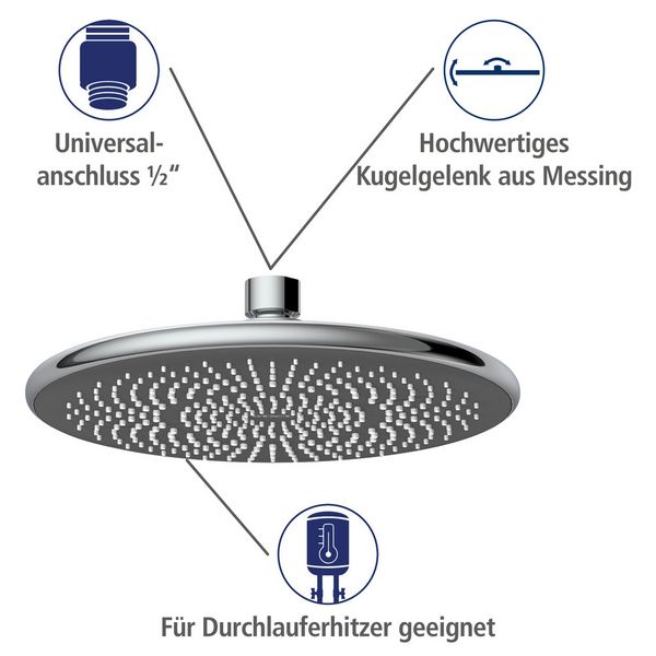 Produktbild: Regenduschkopf Watersaving &Oslash; 22,5 cm, Universal-Kopfbrause mit Wasserspar-System