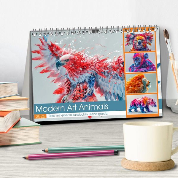 Produktbild: Modern Art Animals (Tischkalender 2026 DIN A5 quer), CALVENDO Monatskalender