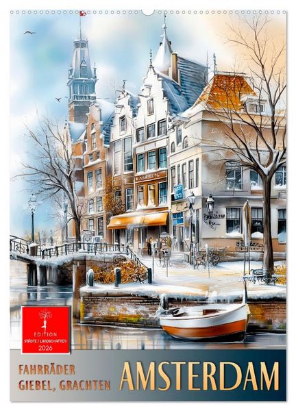 Produktbild: Amsterdam - Fahrr&auml;der, Giebel, Grachten (Wandkalender 2026 DIN A2 hoch), CALVENDO Monatskalender