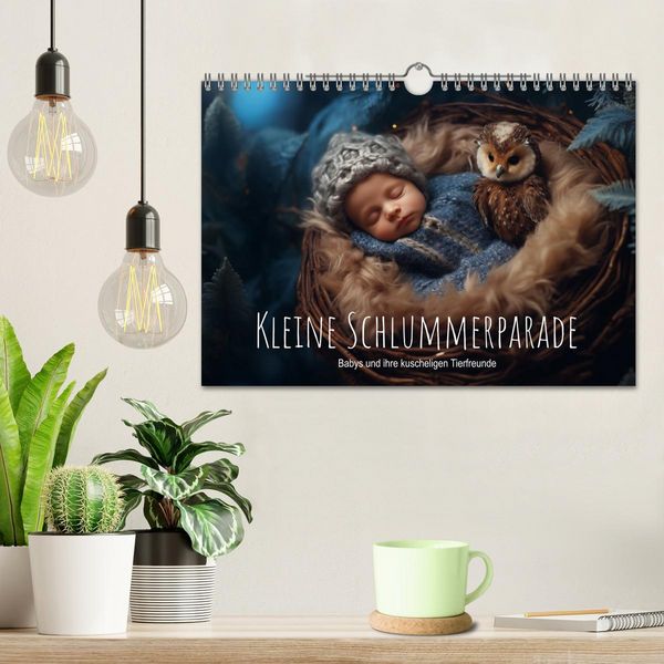 Produktbild: Kleine Schlummerparade: Babys und ihre kuscheligen Tierfreunde (Wandkalender 2026 DIN A4 quer), CALVENDO Monatskalender