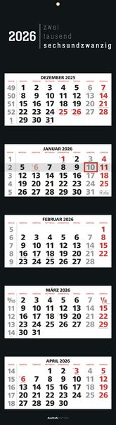 Produktbild: 5-Monatskalender Black 2026 - Büro-Kalender 33x20 cm (geschlossen), 33x120 (geöffnet) - faltbar - mit Datumsschieber - Alpha Edition