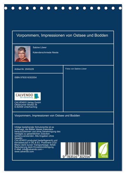 Produktbild: Vorpommern, Impressionen von Ostsee und Bodden (Tischkalender 2026 DIN A5 hoch), CALVENDO Monatskalender