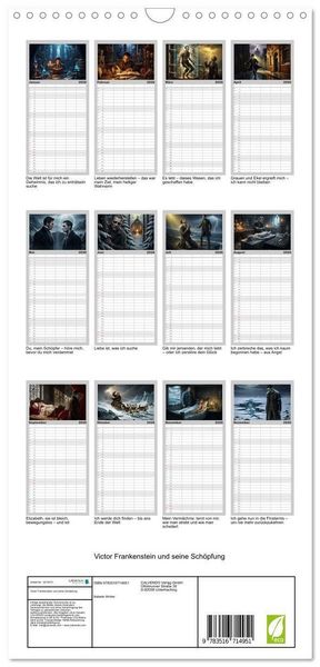 Produktbild: Familienplaner 2026 - Victor Frankenstein und seine Sch&ouml;pfung mit 5 Spalten (Wandkalender, 21 x 45 cm) CALVENDO