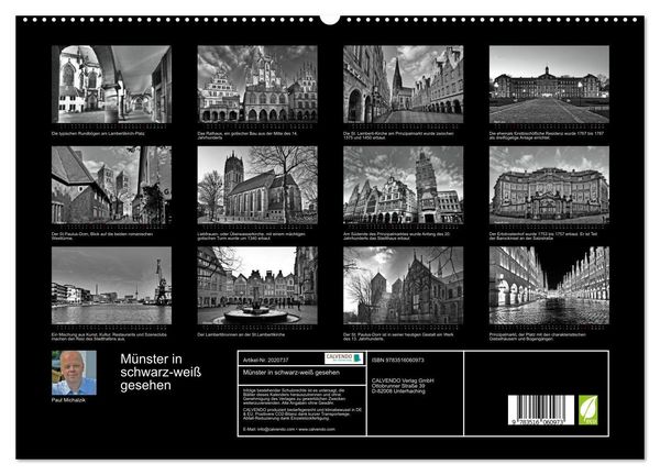Produktbild: M&uuml;nster in schwarz-wei&szlig; gesehen (hochwertiger Premium Wandkalender 2026 DIN A2 quer), Kunstdruck in Hochglanz