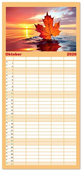 Produktbild: Familienplaner 2026 - Faszination Spiegelung - in der Natur mit 5 Spalten (Wandkalender, 21 x 45 cm) CALVENDO