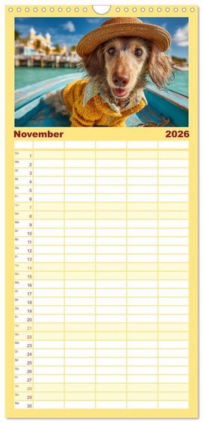 Produktbild: Familienplaner 2026 - Dackel auf gro&szlig;er Tour - S&uuml;&szlig;e Hunde entdecken die Welt mit 5 Spalten (Wandkalender, 21 x 45 cm) CALVENDO