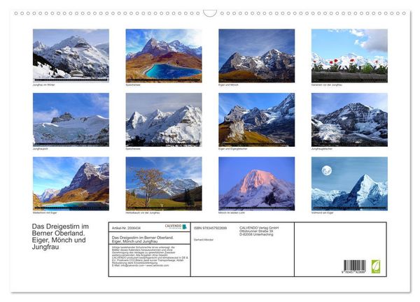 Produktbild: Das Dreigestirn im Berner Oberland. Eiger, M&ouml;nch und Jungfrau (Wandkalender 2026 DIN A2 quer), CALVENDO Monatskalender