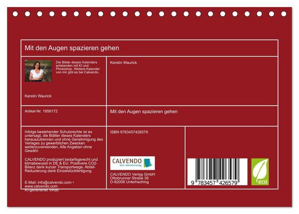 Produktbild: Mit den Augen spazieren gehen (Tischkalender 2026 DIN A5 quer), CALVENDO Monatskalender