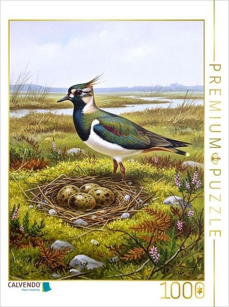 CALVENDO Puzzle Kiebitz - seltener Vogel als Gemälde | 1000 Teile Lege-Größe 64x48cm Foto-Puzzle für glückliche Stunden