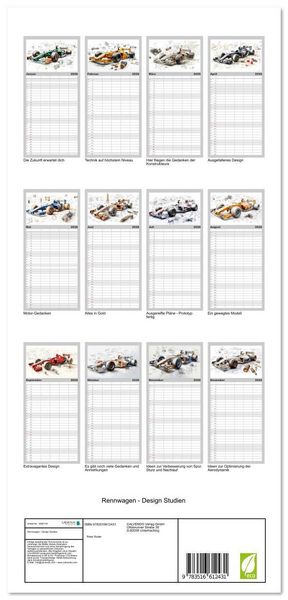 Produktbild: Familienplaner 2026 - Rennwagen - Design Studien mit 5 Spalten (Wandkalender, 21 x 45 cm) CALVENDO