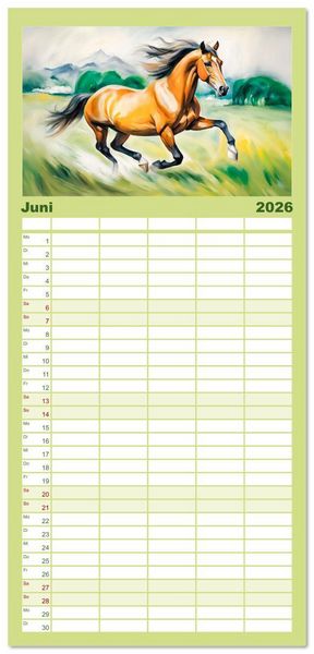 Produktbild: Familienplaner 2026 - Jahr des Pferdes - Der unbez&auml;hmbare Geist der Pferde mit 5 Spalten (Wandkalender, 21 x 45 cm) CALVENDO