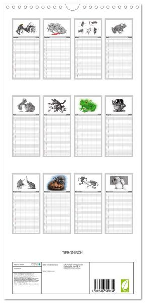 Produktbild: Familienplaner 2026 - TIERONISCH mit 5 Spalten (Wandkalender, 21 x 45 cm) CALVENDO