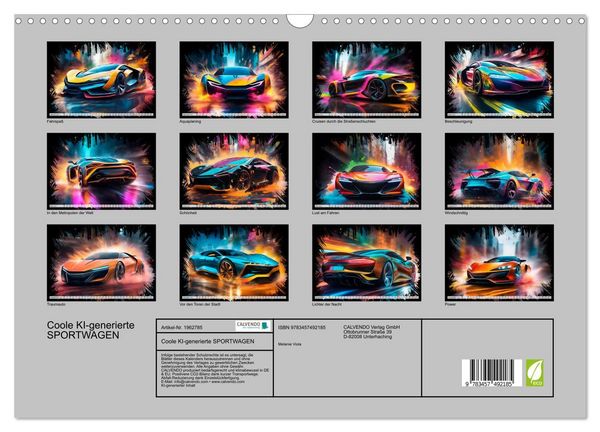 Produktbild: Coole KI-generierte SPORTWAGEN (Wandkalender 2026 DIN A3 quer), CALVENDO Monatskalender
