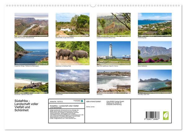 Produktbild: S&uuml;dafrika - Landschaft voller Vielfalt und Sch&ouml;nheit (hochwertiger Premium Wandkalender 2026 DIN A2 quer), Kunstdruck in Hochglanz