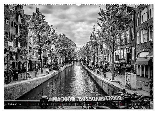 Produktbild: AMSTERDAM Stadtherz in Monochrom (Wandkalender 2026 DIN A2 quer), CALVENDO Monatskalender