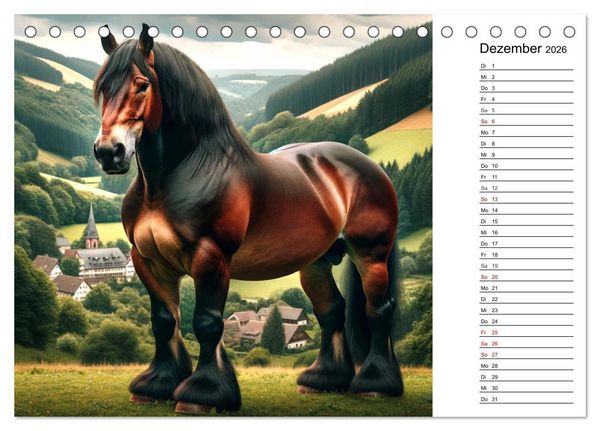 Produktbild: Kaltbl&uuml;ter - Die majest&auml;tische Kraft und Sch&ouml;nheit der Kaltblutpferde (Tischkalender 2026 DIN A5 quer), CALVENDO Monatskalender