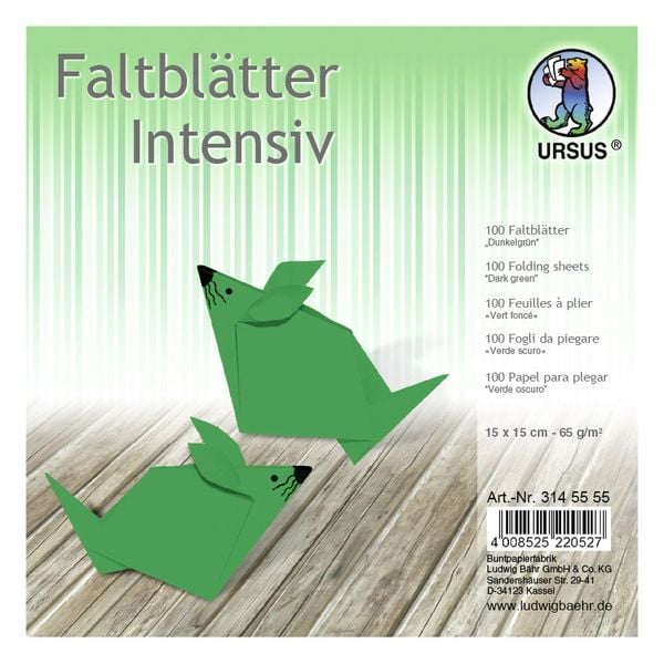 URSUS Falten Faltblätter Uni intensiv, Plakatkarton, 65 g/m², 15 x 15 cm, dunkelgrün