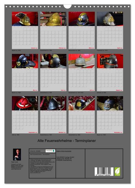 Produktbild: Alte Feuerwehrhelme - Terminplaner (Wandkalender 2026 DIN A3 hoch), CALVENDO Monatskalender