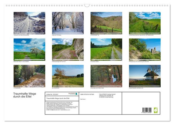 Produktbild: Traumhafte Wege durch die Eifel (Wandkalender 2026 DIN A2 quer), CALVENDO Monatskalender