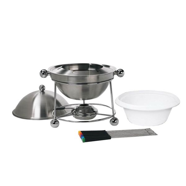 Produktbild: neuetischkultur Fondue Set Edelstahl mit Keramikschale St&ouml;vchen und Gabeln