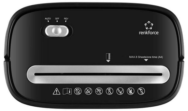 Produktbild: Renkforce RF-PPS-15L Aktenvernichter 5 Blatt Mikroschnitt 3 x 9 mm P-5 15 l Vernichtet auch Kreditkarte