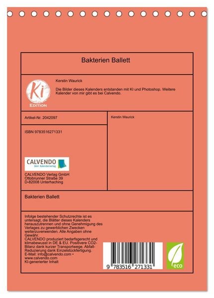 Produktbild: Bakterien Ballett (Tischkalender 2026 DIN A5 hoch), CALVENDO Monatskalender