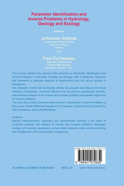 Produktbild: Parameter Identification and Inverse Problems in Hydrology, Geology and Ecology