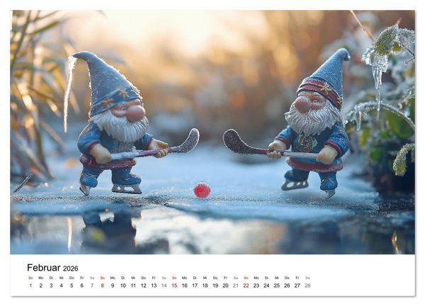 Produktbild: Sportliche Gartenzwerge (hochwertiger Premium Wandkalender 2026 DIN A2 quer), Kunstdruck in Hochglanz