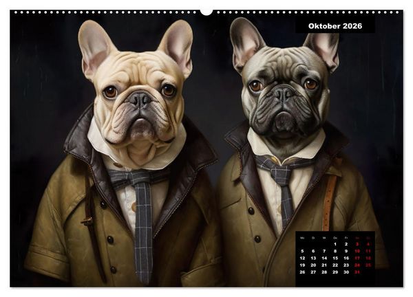 Produktbild: Franz&ouml;sische Bulldogge KI Digiart (hochwertiger Premium Wandkalender 2026 DIN A2 quer), Kunstdruck in Hochglanz